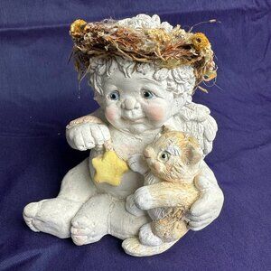 Vintage 1993s Dreamsicle by Kristin Cute Angel w / lion cub Figurine 4" Tall